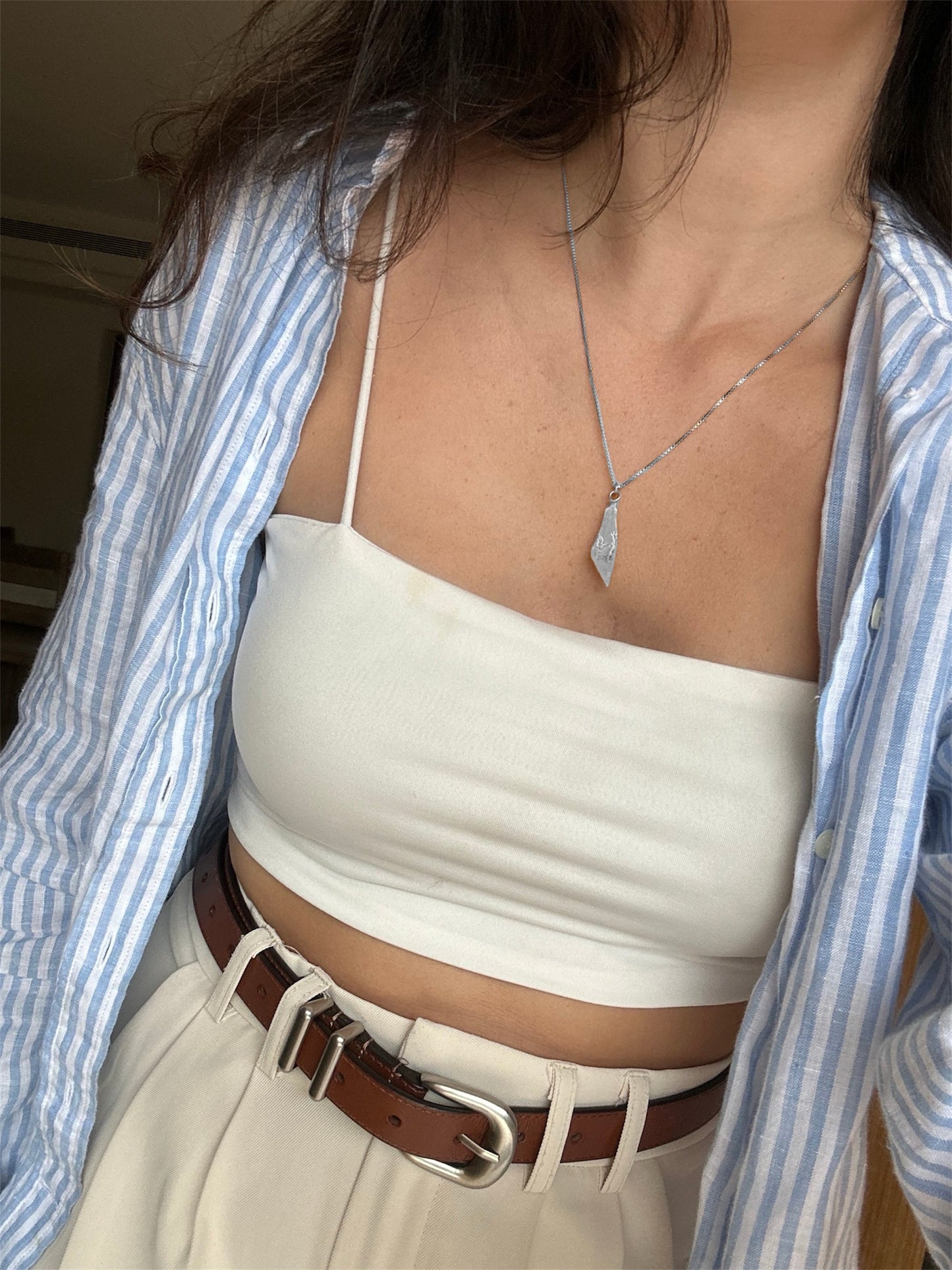 שרשרת יונה ועלה של זית ציפוי זהב 14k