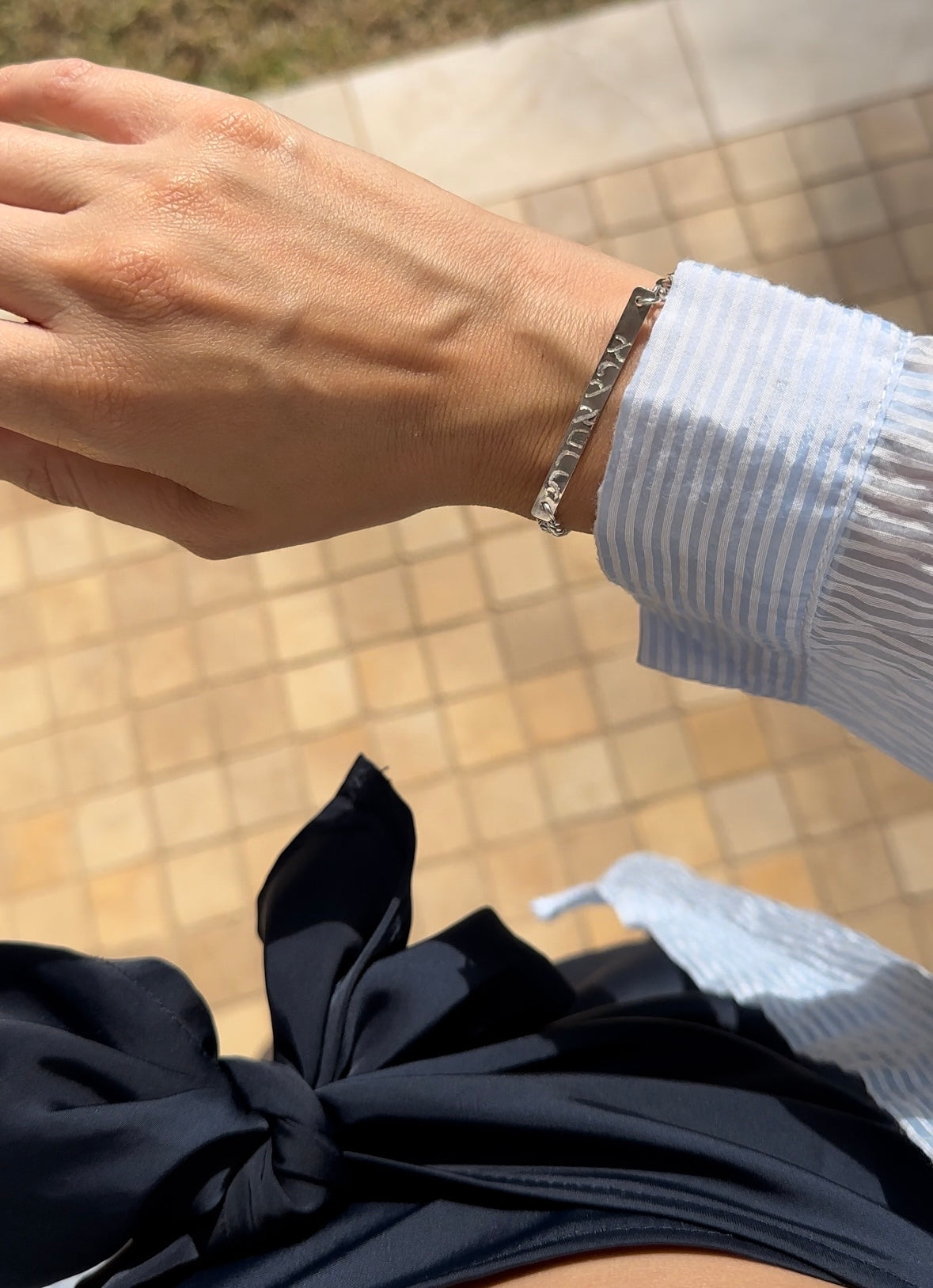 צמיד חריטה ״אין לי ארץ אחרת״ כסף גורמט עדין