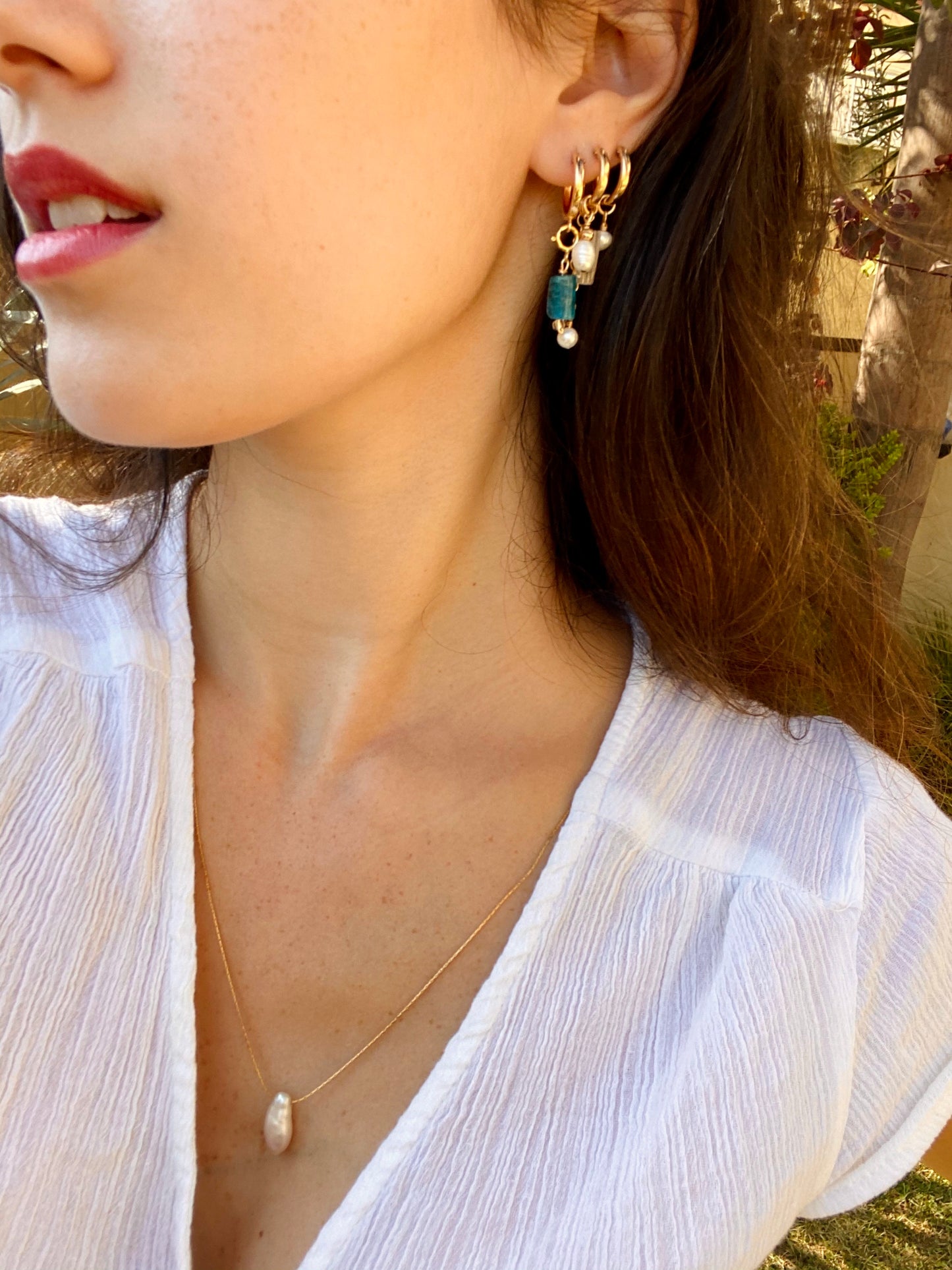 BLUE APATITE charm gold